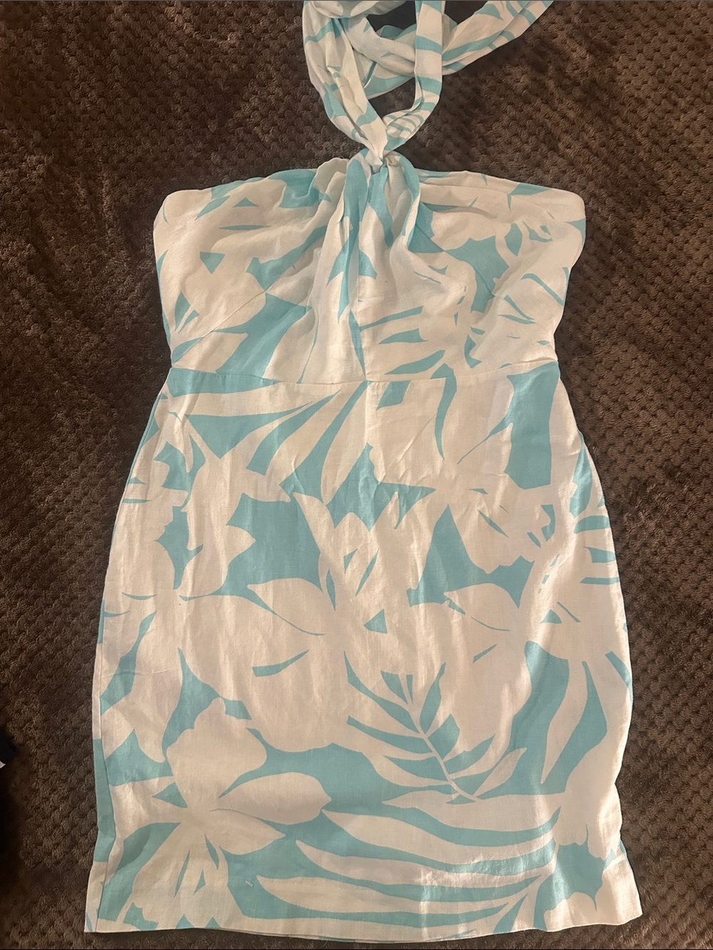 Ann Taylor White and Light Blue Strapless Halter Dress